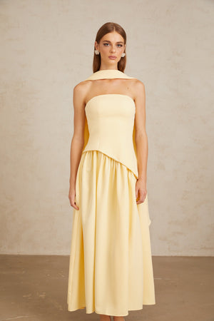 Aurohaya Sidonie Yellow Off-Shoulder Panel Maxi Gown