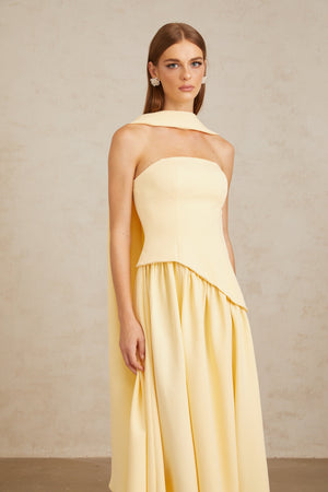 Aurohaya Sidonie Yellow Off-Shoulder Panel Maxi Gown