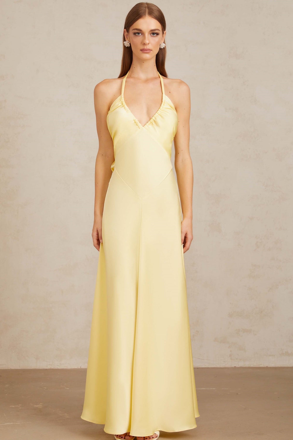 Aurohaya Hannele Yellow Self-Tie Halterneck Maxi Dress