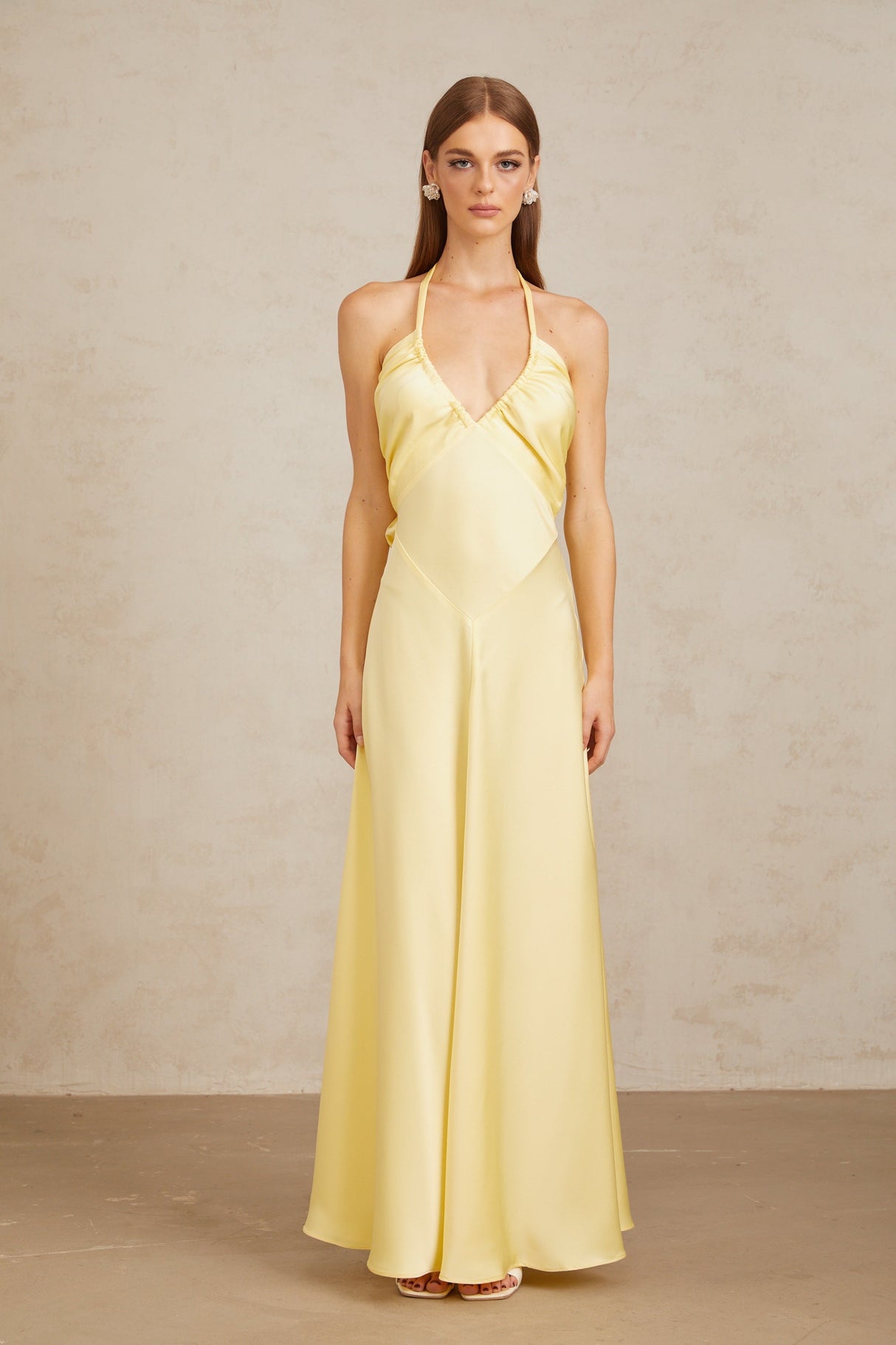 Aurohaya Hannele Yellow Self-Tie Halterneck Maxi Dress