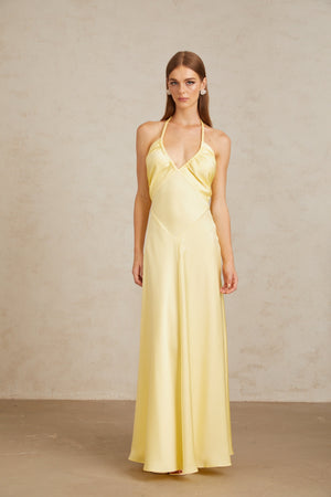 Aurohaya Hannele Yellow Self-Tie Halterneck Maxi Dress