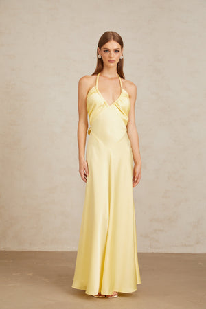 Aurohaya Hannele Yellow Self-Tie Halterneck Maxi Dress