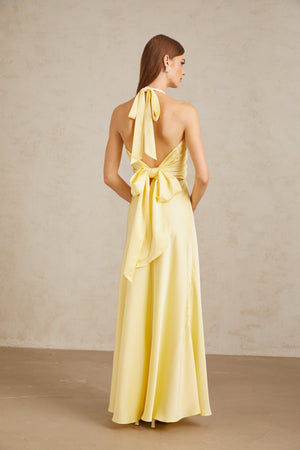 Aurohaya Hannele Yellow Self-Tie Halterneck Maxi Dress