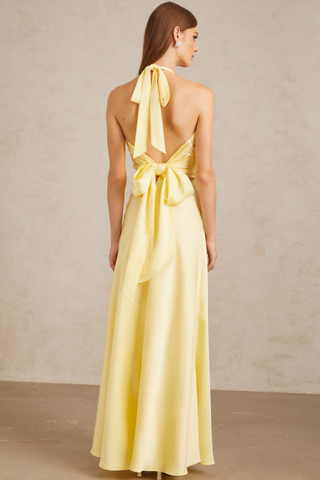 Aurohaya Hannele Yellow Self-Tie Halterneck Maxi Dress