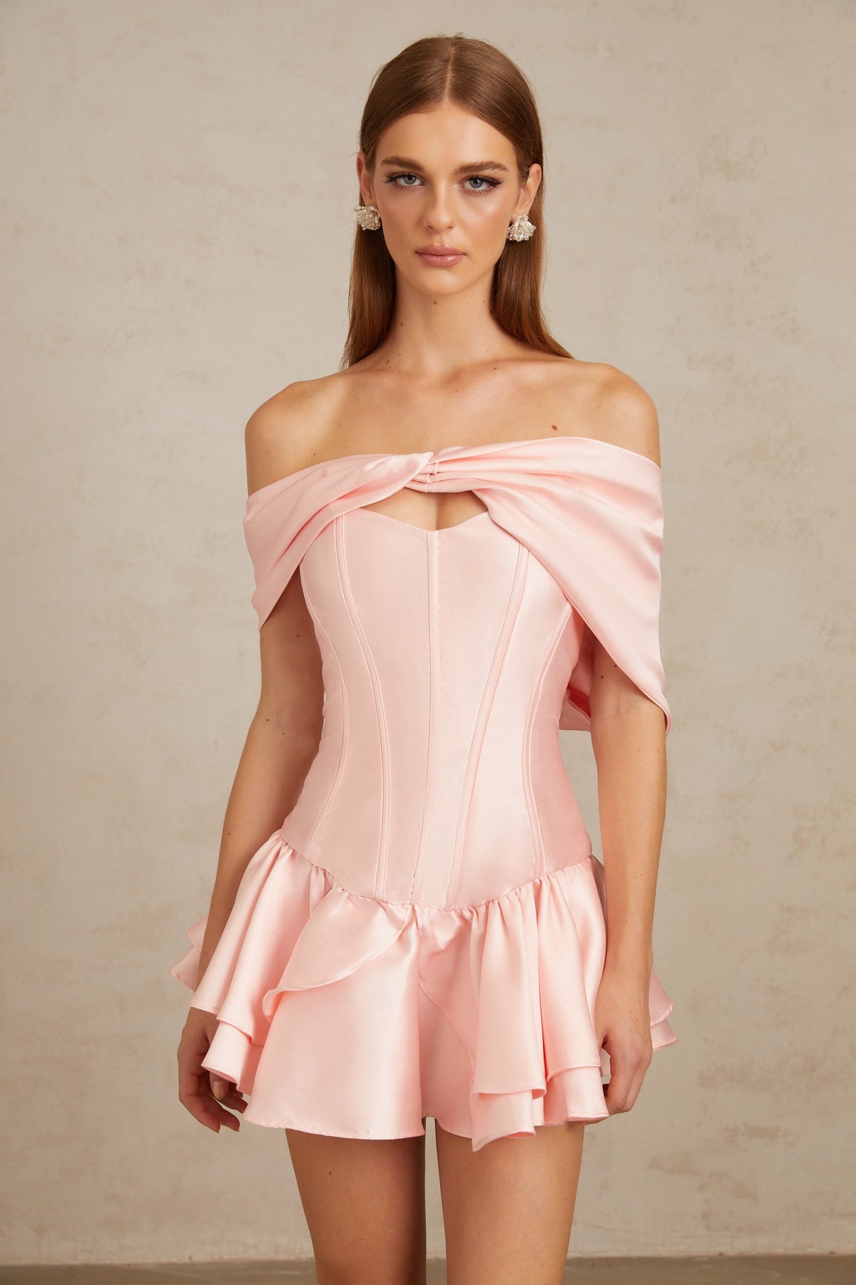 Aurohaya Colette Pink Shawl Satin Mini Dress