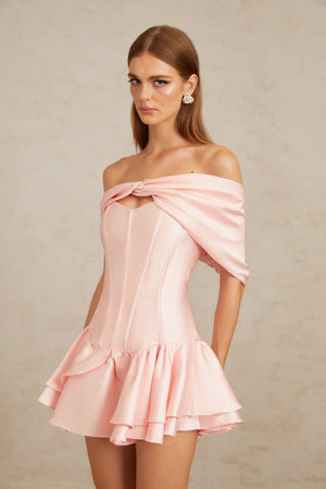 Aurohaya Colette Pink Shawl Satin Mini Dress