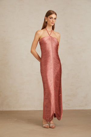 Aurohaya Polliana Pink Fringed Corset Maxi Gown