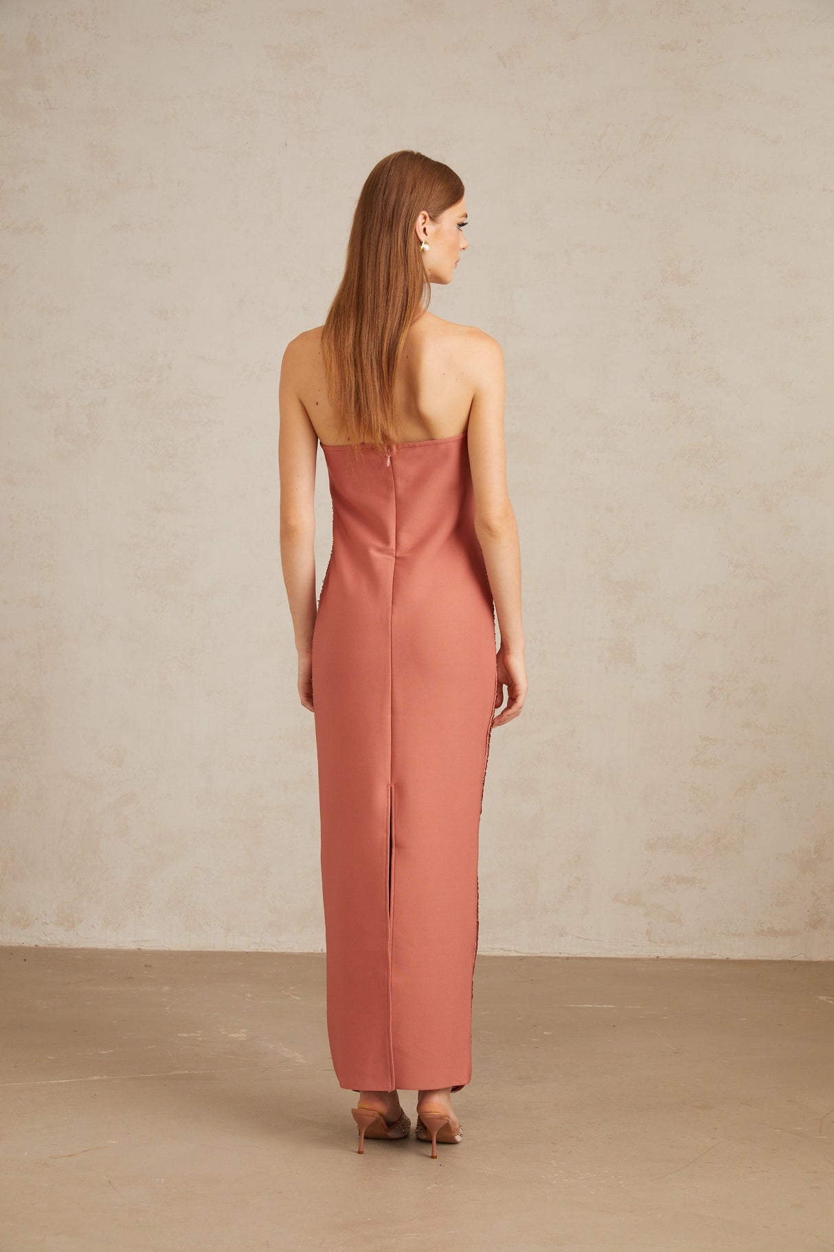 Aurohaya Polliana Pink Fringed Corset Maxi Gown