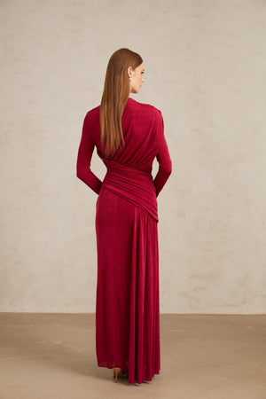 Aurohaya Charme Red Ruched Maxi Dress