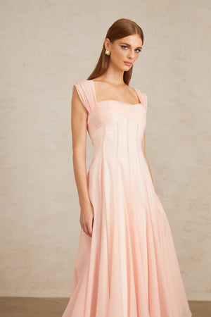 Aurohaya Érasme Pink Flounced Midi Dress