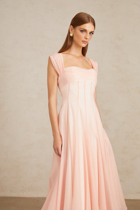 Aurohaya Érasme Pink Flounced Midi Dress