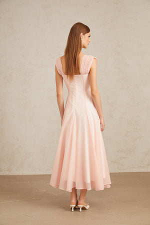 Aurohaya Érasme Pink Flounced Midi Dress