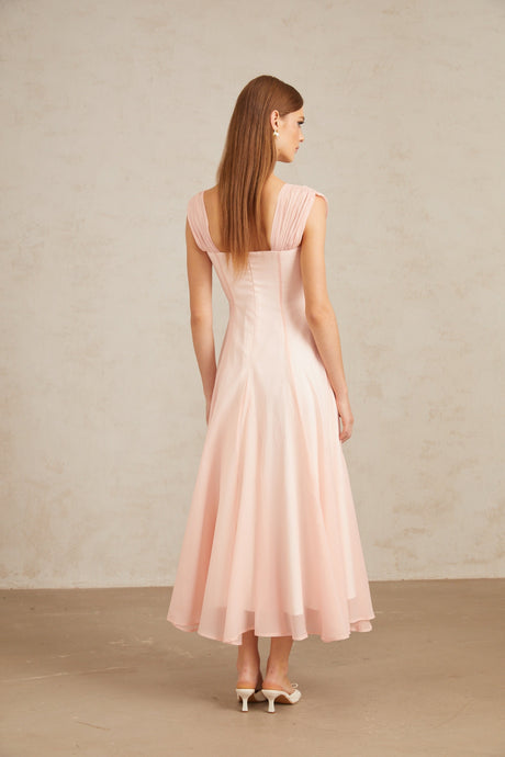 Aurohaya Érasme Pink Flounced Midi Dress