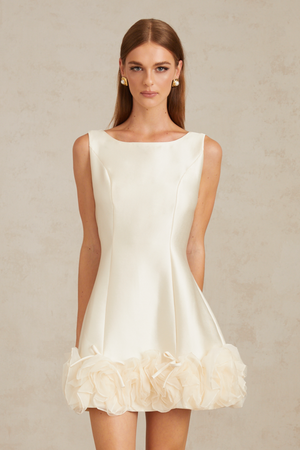 Aurohaya Caméo Cream White Tulle Panel Floral Mini Dress