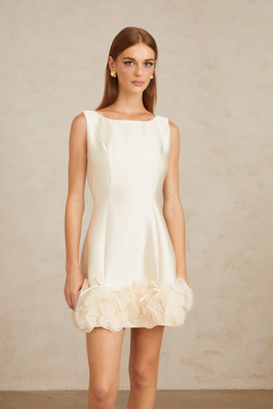 Aurohaya Caméo Cream White Tulle Panel Floral Mini Dress