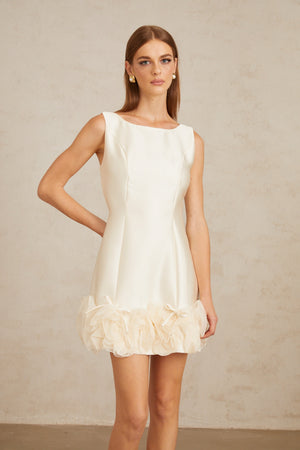 Aurohaya Caméo Cream White Tulle Panel Floral Mini Dress