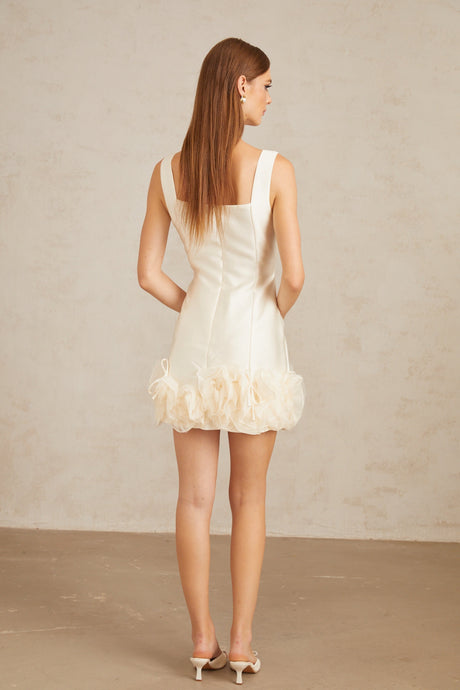 Aurohaya Caméo Cream White Tulle Panel Floral Mini Dress