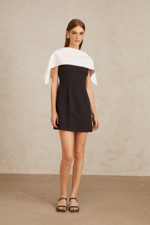 Aurohaya Constance Black A-Line Mini Dress with Cape Detail