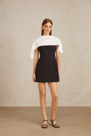 Aurohaya Constance Black A-Line Mini Dress with Cape Detail