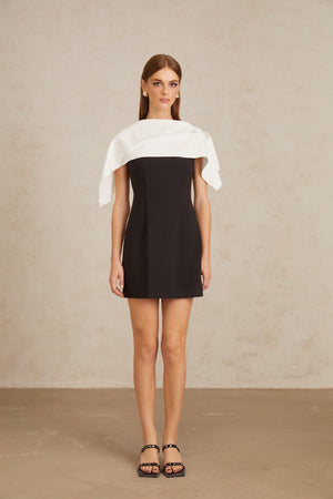 Aurohaya Constance Black A-Line Mini Dress with Cape Detail