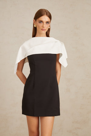 Aurohaya Constance Black A-Line Mini Dress with Cape Detail