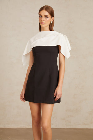 Aurohaya Constance Black A-Line Mini Dress with Cape Detail