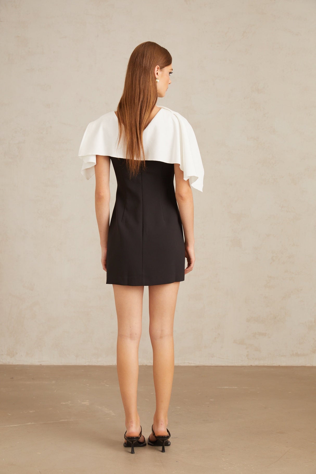 Aurohaya Constance Black A-Line Mini Dress with Cape Detail