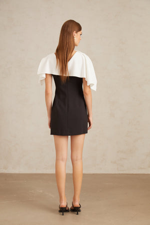 Aurohaya Constance Black A-Line Mini Dress with Cape Detail
