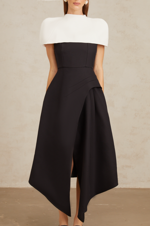 Aurohaya Fabienne Color Block Midi Dress with Shawl Detail
