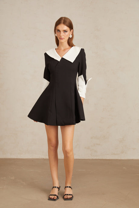 Aurohaya Carine Color Block Flared Mini Dress