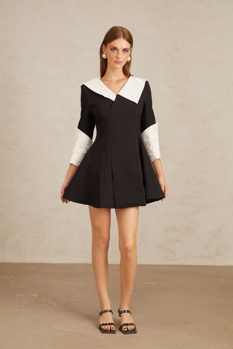Aurohaya Carine Color Block Flared Mini Dress