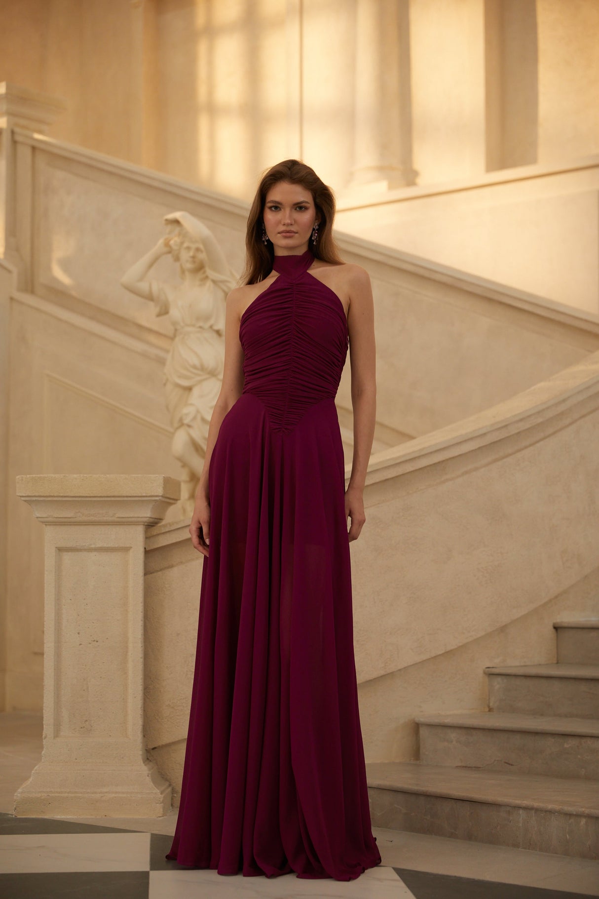 Aurohaya Kerstin Purple Ruched Maxi Dress