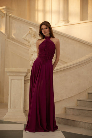 Aurohaya Kerstin Purple Ruched Maxi Dress