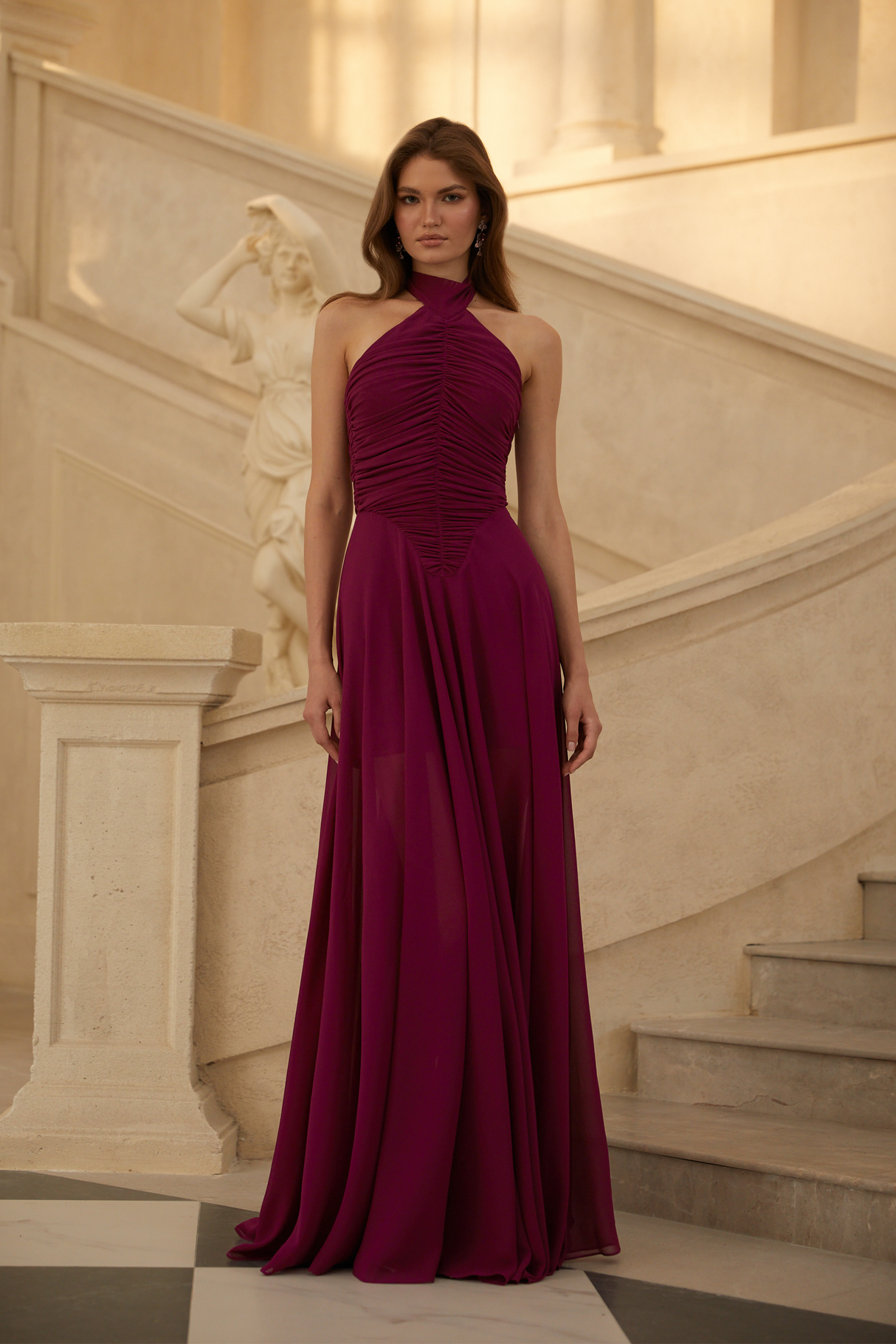 Aurohaya Kerstin Purple Ruched Maxi Dress