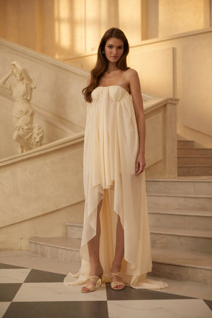 Aurohaya Anneli Beige Mullet Chiffon Midi Dress
