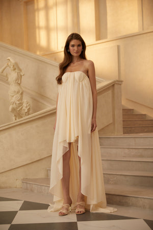Aurohaya Anneli Beige Mullet Chiffon Midi Dress
