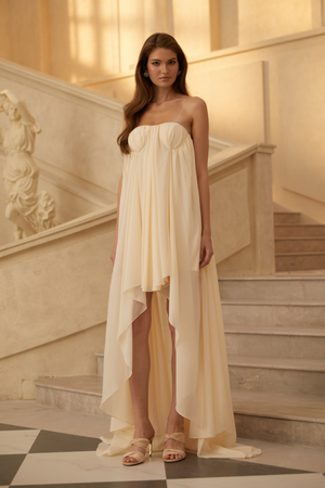 Aurohaya Anneli Beige Mullet Chiffon Midi Dress