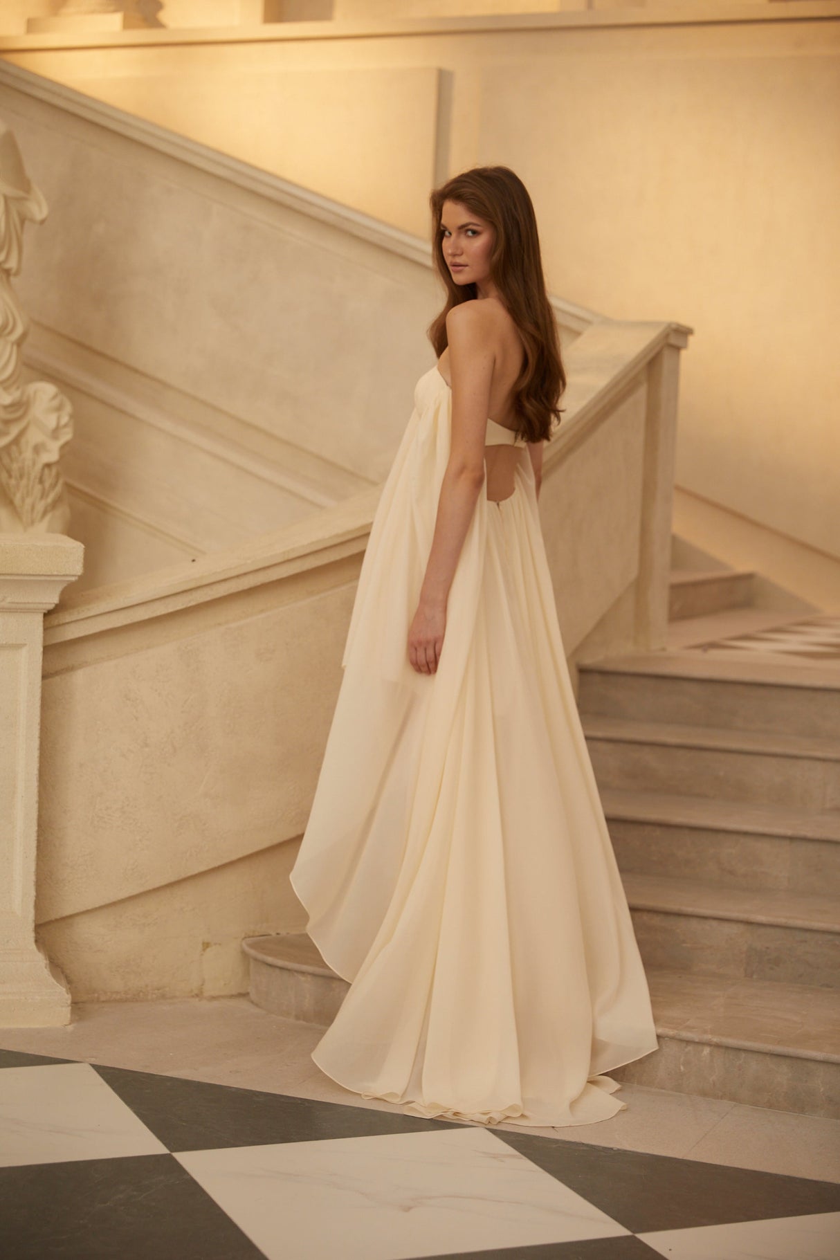 Aurohaya Anneli Beige Mullet Chiffon Midi Dress