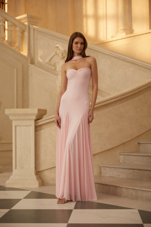 Aurohaya Rêverie Pink Sweetheart Neck Maxi Dress