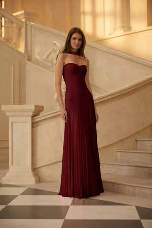 Aurohaya Rêverie Red Sweetheart Neck Maxi Dress