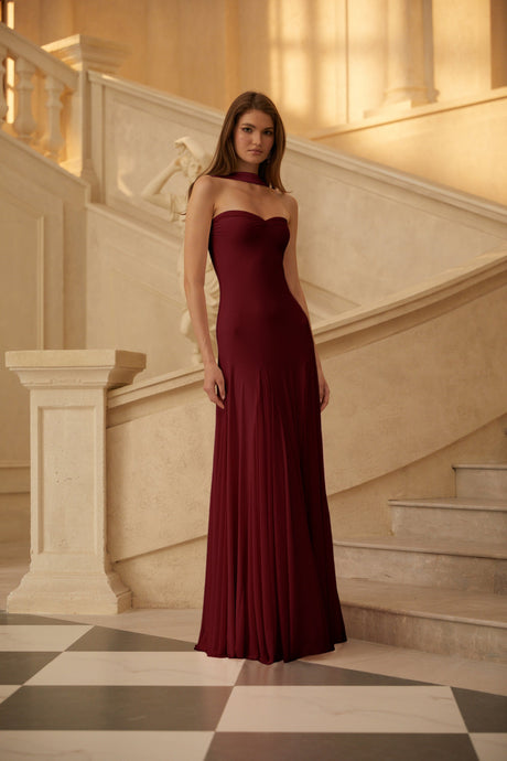 Aurohaya Rêverie Red Sweetheart Neck Maxi Dress