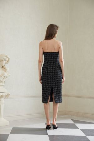 Aurohaya Rauha Black Plaid Weave Tweed Midi Dress