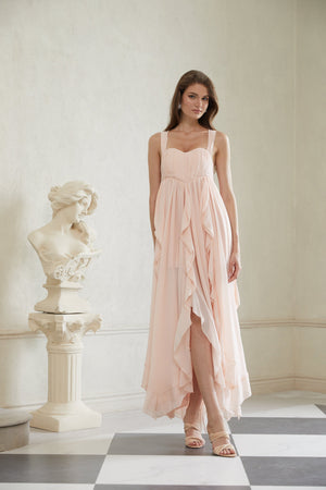 Aurohaya Eos Pink Ruffled Chiffon Maxi Dress
