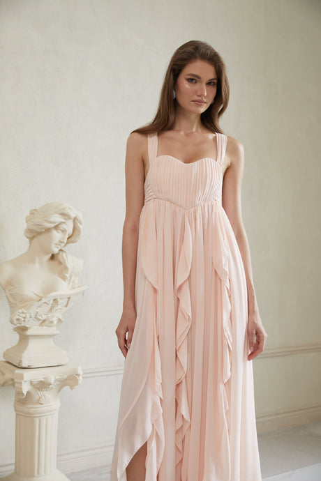 Aurohaya Eos Pink Ruffled Chiffon Maxi Dress