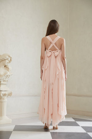 Aurohaya Eos Pink Ruffled Chiffon Maxi Dress