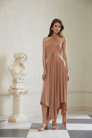 Aurohaya Infini Khaki Convertible Midi Dress