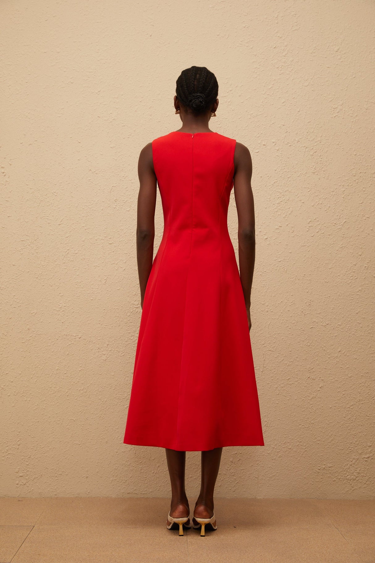 Aurohaya Mackenzie Red Floral Embroidered Midi Dress