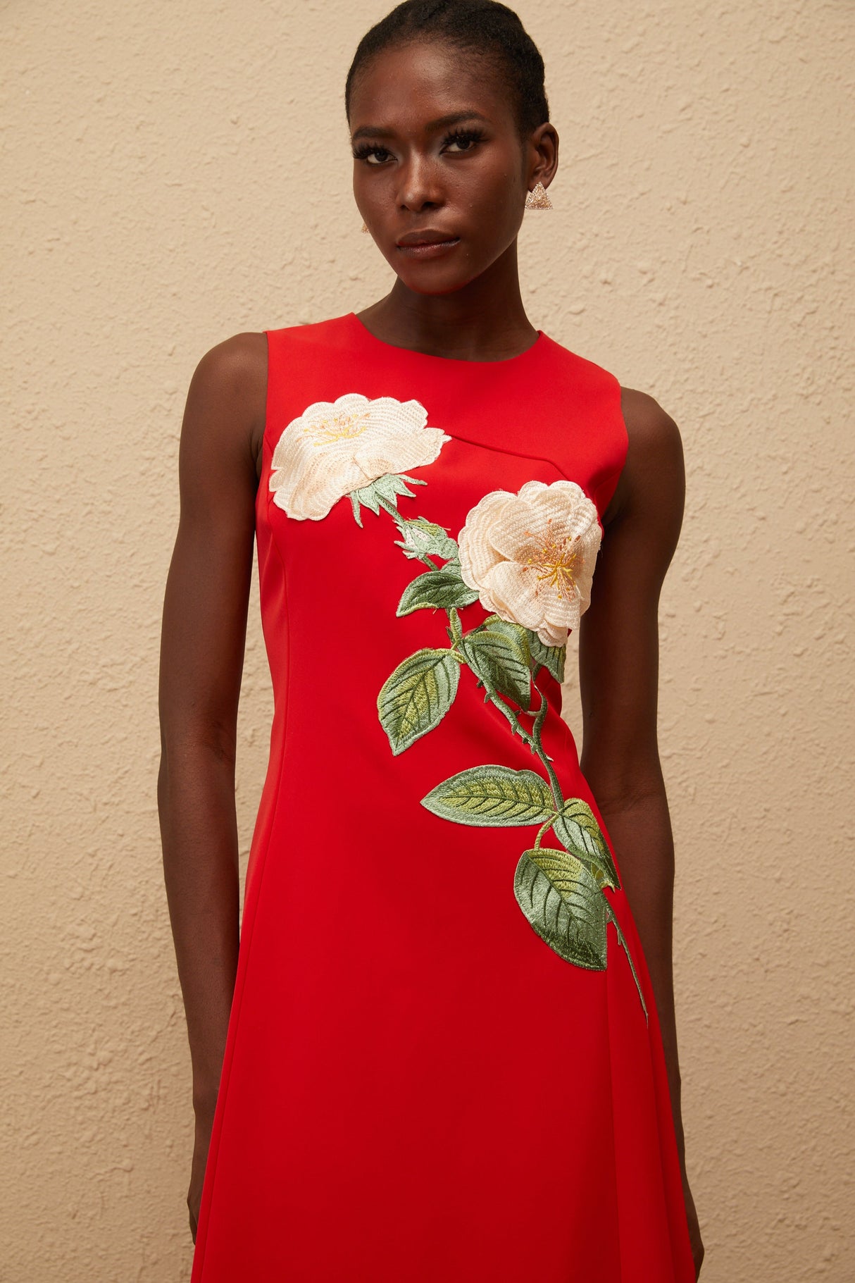Aurohaya Mackenzie Red Floral Embroidered Midi Dress