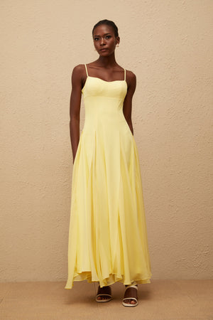 Aurohaya Sofie Yellow Pleated Maxi Dress