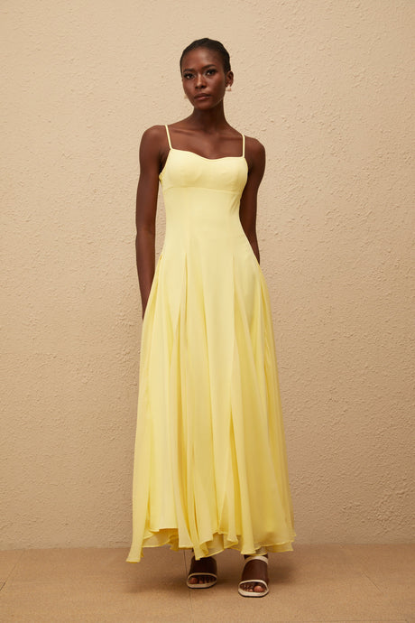 Aurohaya Sofie Yellow Pleated Maxi Dress